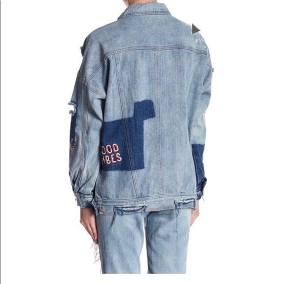 NWT Dance & Marvel distressed medium wash embellished denim jacket size small S - Picture 2 of 10